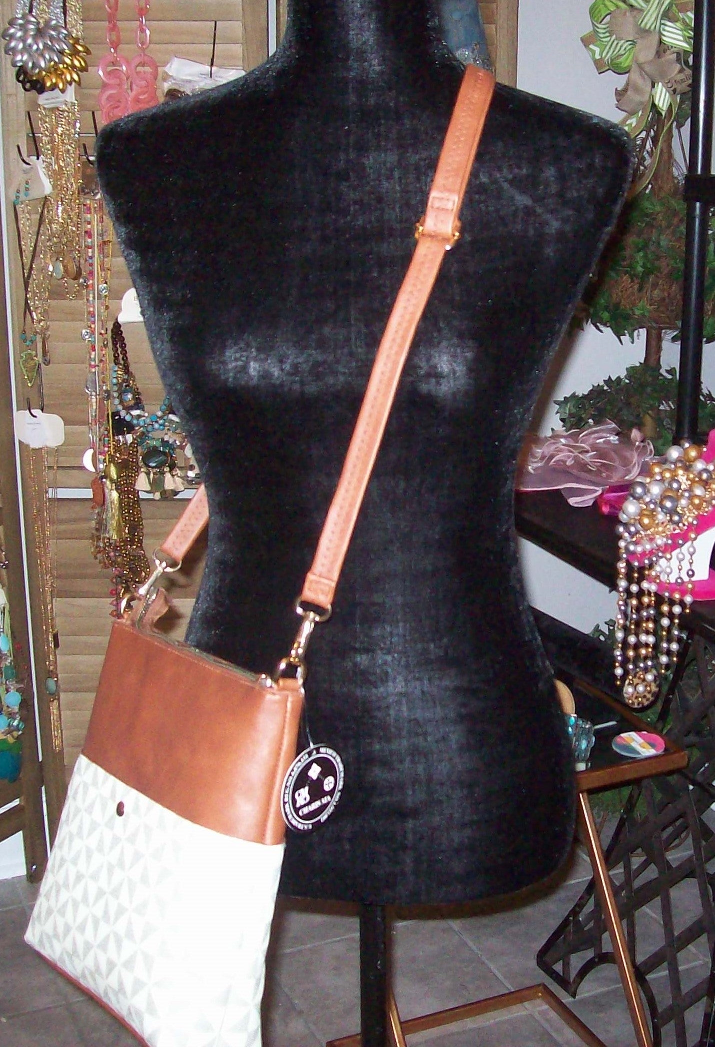 BC--two- tone cross body (black/grey, taupe/white, tan/white, tan/taupe)